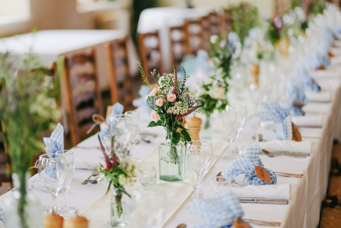 Beautifully dressed wedding reception table